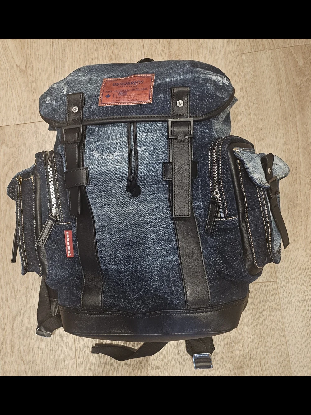 DSQUARED2 Blue Denim Backpack with Black Leather Trim
